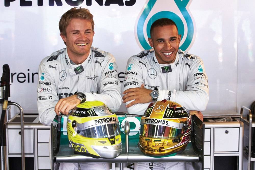 Mercedes AMG Petronas teammates Nico Rosberg and Lewis Hamilton.