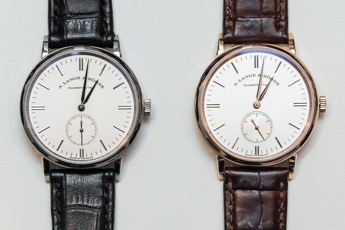 SIHH 2015: A. Lange & Söhne A. Lange & Söhne Saxonia in rose gold (Ref. 219.032, above) and white gold (Ref. 219.026, below).  
