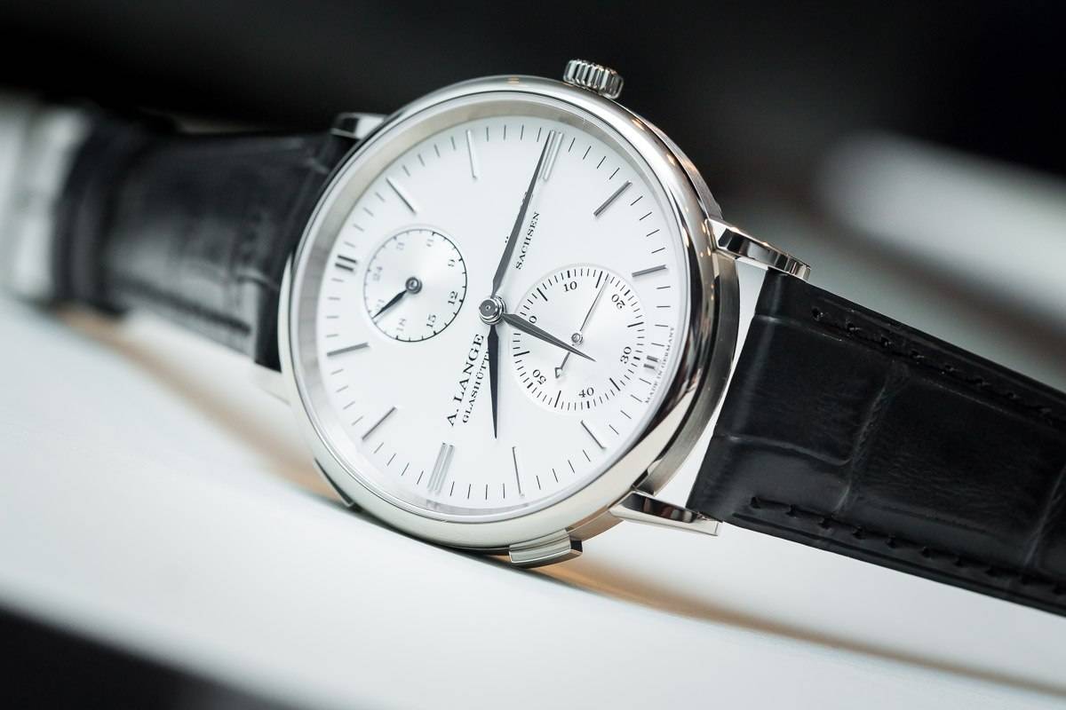 A. Lange & Söhne Saxonia Dual Time in  white gold (Ref. 386.026, below)