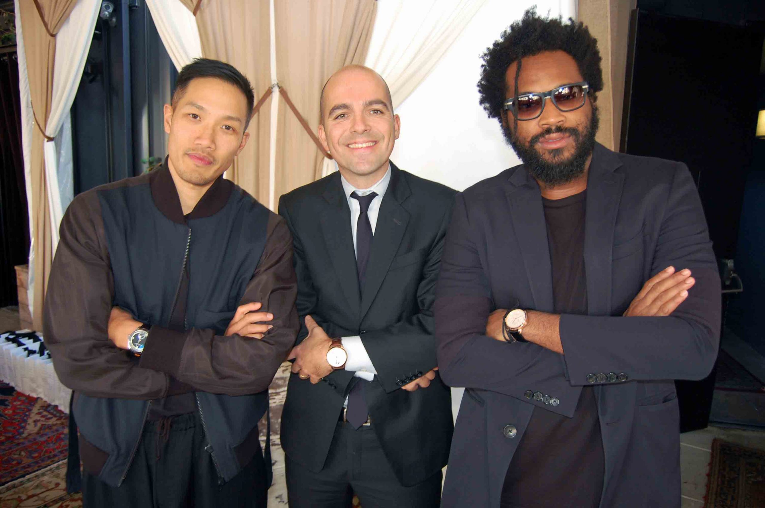 IWC North America president Edouard d'Arbaumont (center) and Public School designers Dao-Yi Chao and Maxwell Osborn
