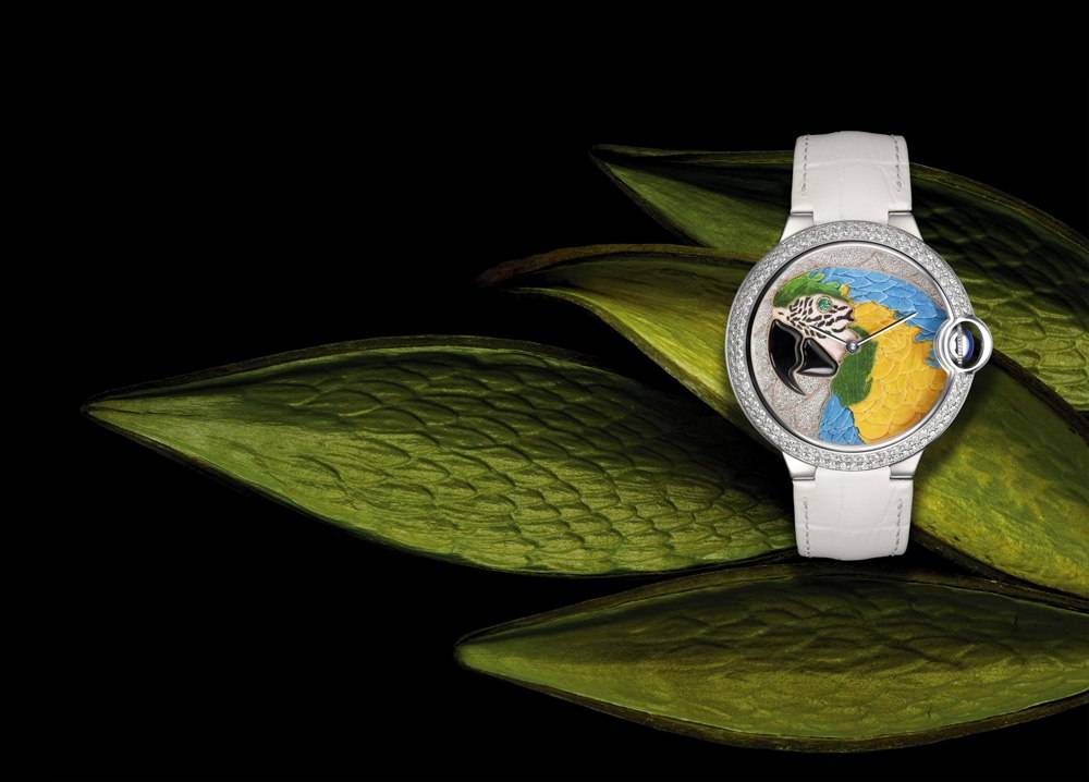 Ballon Bleu de Cartier: Unveiling of the Floral-Marquetry Parrot Watch for SIHH 2014