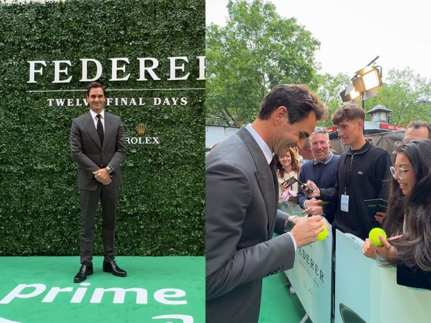 Roger Federer Wears A Titanium Yacht-aster To The Premiere Of Twelve Final Days